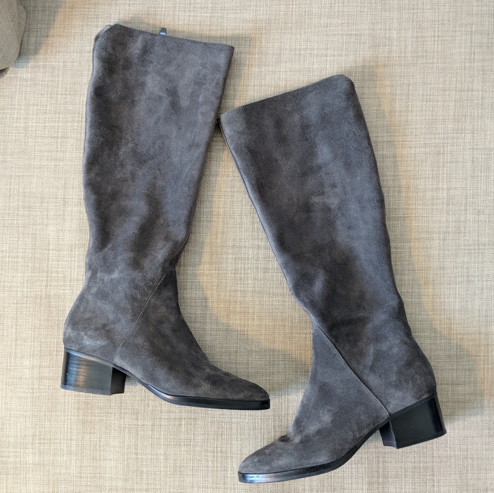 Via Spiga gray taupe suede knee high riding boots